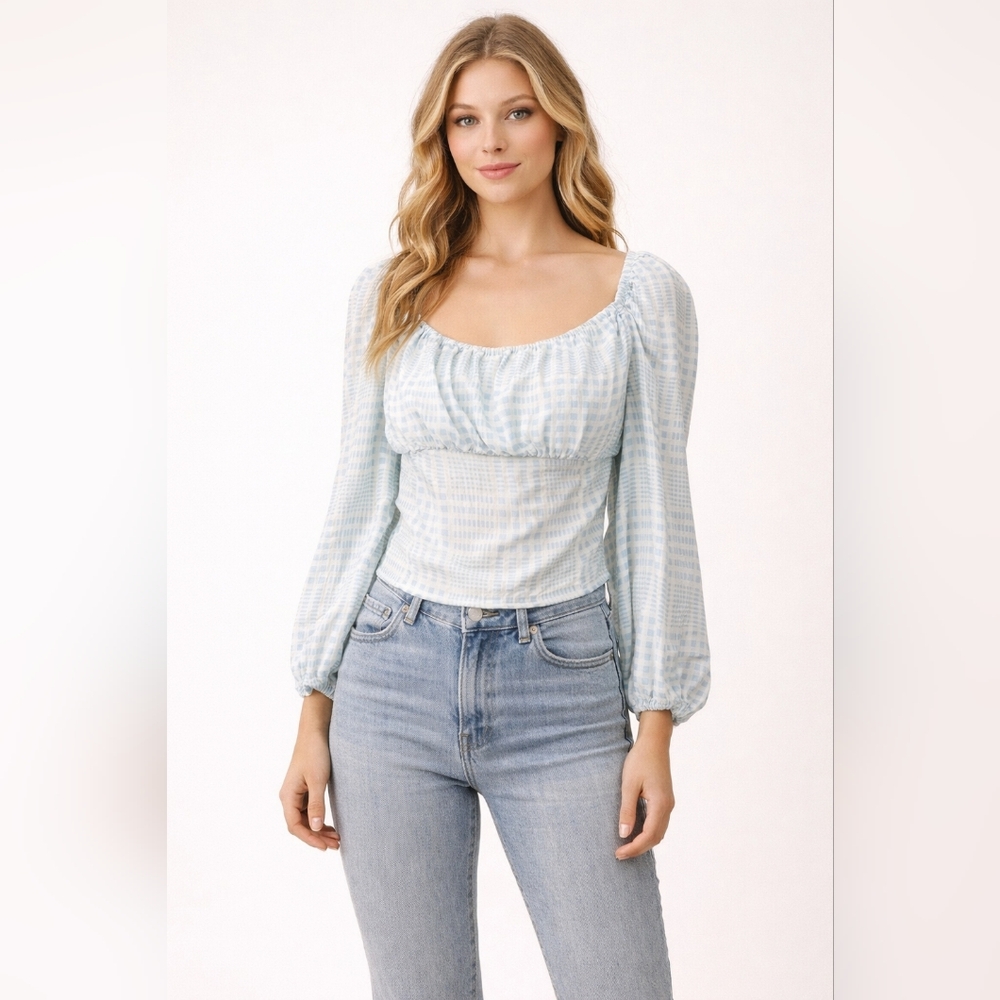 Urban Outfitters Light Blue Checkered Blouse